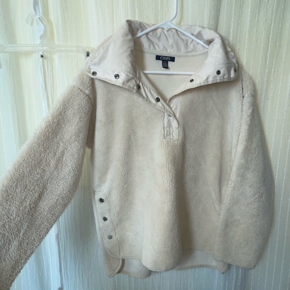 Chaps thick creamy off-white thick soft fleece pullover size small fits loose - Picture 8 of 8